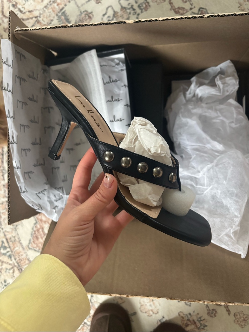 Elisabet Black Studded High Heel Thong Sandals - Picture 6 of 8